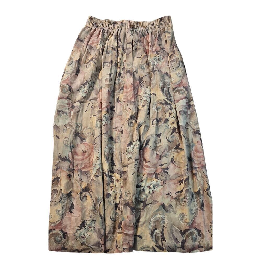 Floral 8 Pleated Vintage Skirt w Pockets 80's Toni Garment for CC Magic Neutral+